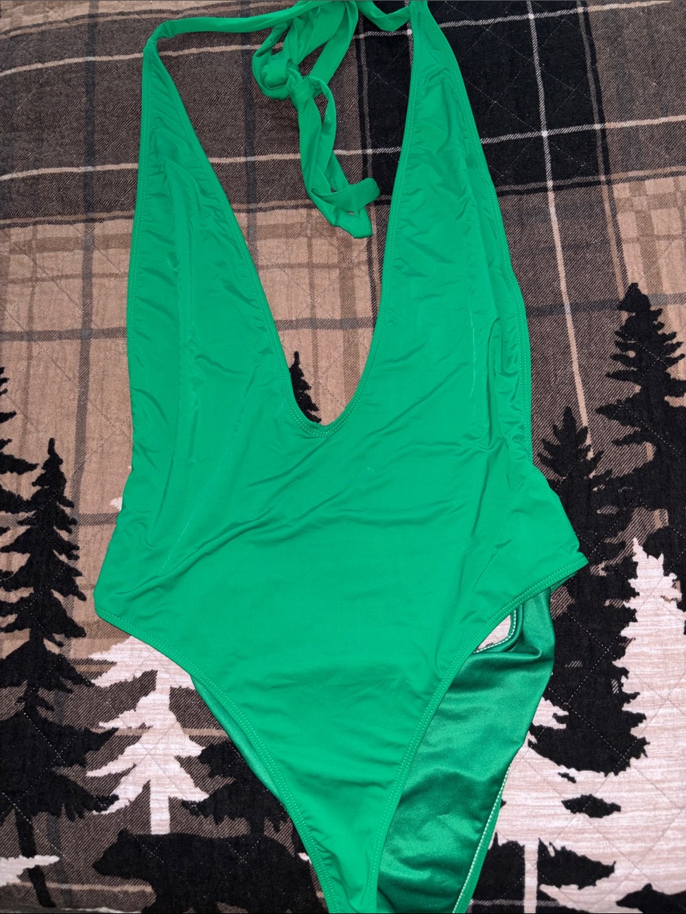 Matte collection Women's Green Halter One-Piece Swimsuit - Classic Deep V